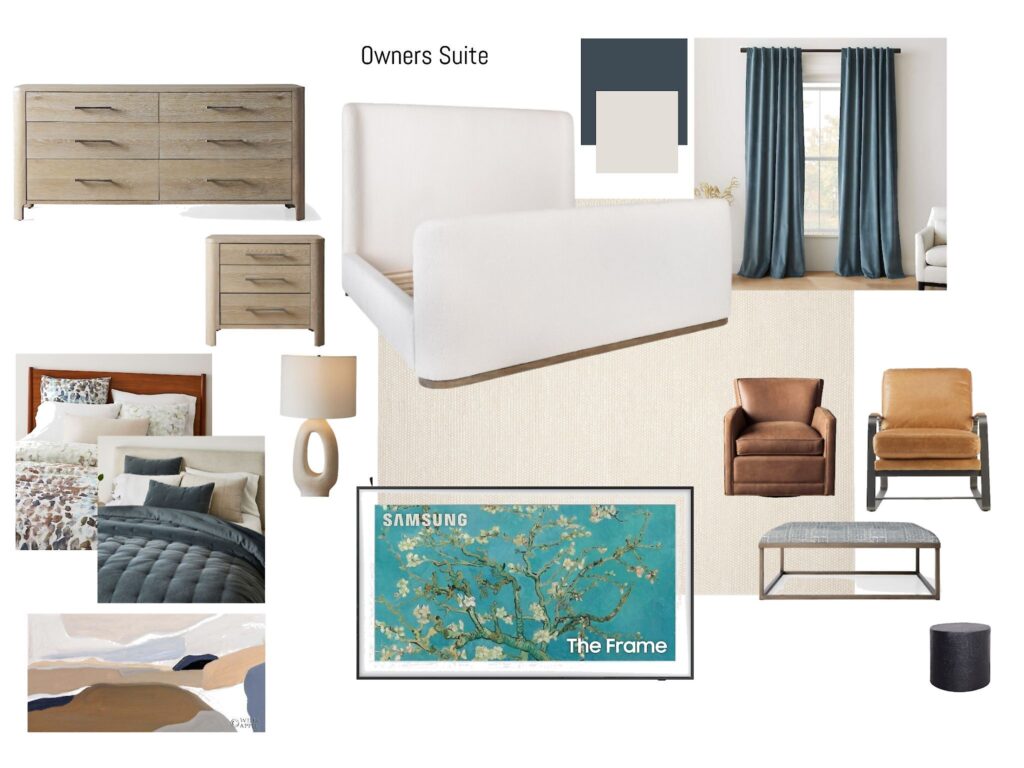 Sarasota Modern bedroom furniture and decor collage.